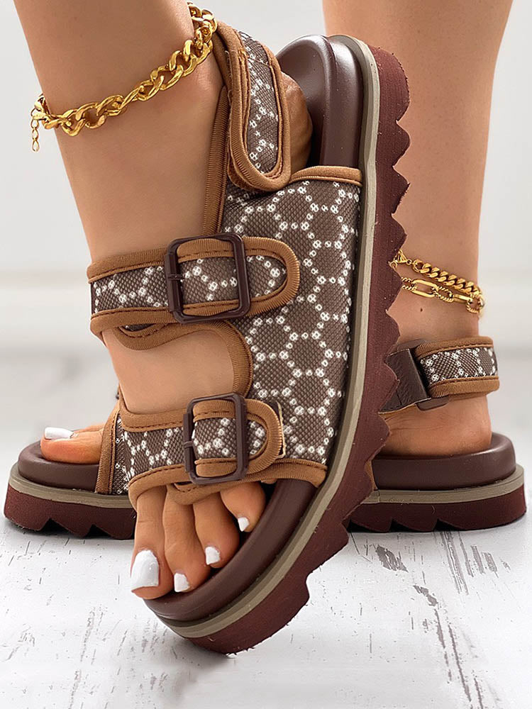 Double Buckle Strap Diamante Flat Sandal - ECHOINE