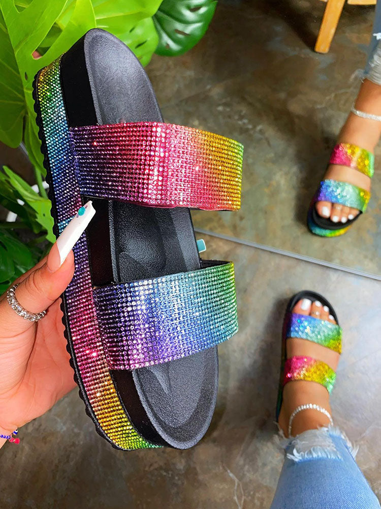 Rhinestone Double Strap Sandals - ECHOINE