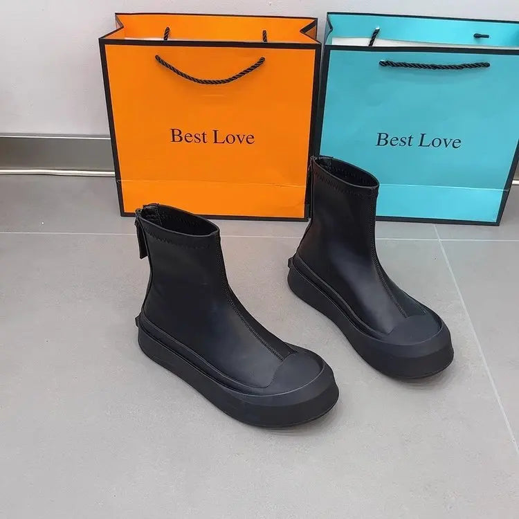 2023 Nieuwe Platform Vrouwen Enkellaarsjes Hoge Kwaliteit Zacht Leer Herfst Winter Dames Dikke Zool Casual Schoenen Vrouw Botas De Mujer