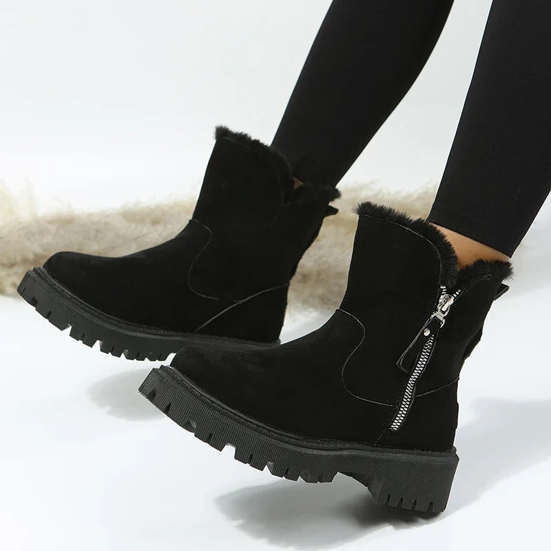 2023 Dikke Pluche Sneeuwlaarzen Vrouwen Faux Suède Antislip Winterlaarzen Vrouw Warm houden Katoen Gewatteerde Schoenen Platform Enkellaarsjes