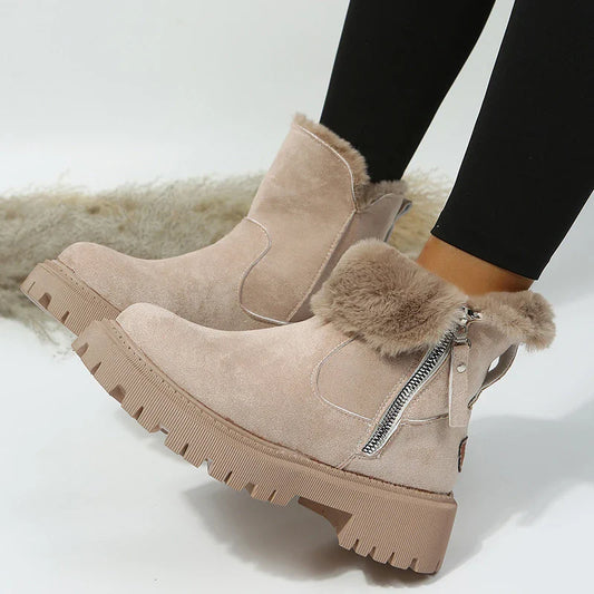 2023 Dikke Pluche Sneeuwlaarzen Vrouwen Faux Suède Antislip Winterlaarzen Vrouw Warm houden Katoen Gewatteerde Schoenen Platform Enkellaarsjes