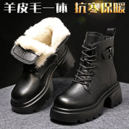 2025 Pluche Sneeuwlaarzen Vrouw Winter Leren Katoenen Schoenen voor Vrouwen Verdikte Bodem Dames Enkellaarzen Gewatteerde Warme Katoenen Schoenen