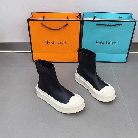 2023 Nieuwe Platform Vrouwen Enkellaarsjes Hoge Kwaliteit Zacht Leer Herfst Winter Dames Dikke Zool Casual Schoenen Vrouw Botas De Mujer