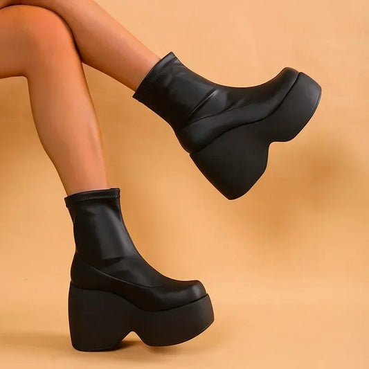 2024 Gothic Style Sexy Elegant Chunky Platform Vrouwen Enkellaars Grote Maat 43 Wandelen Comfy Vrouw Schoenen Platform Schoenen