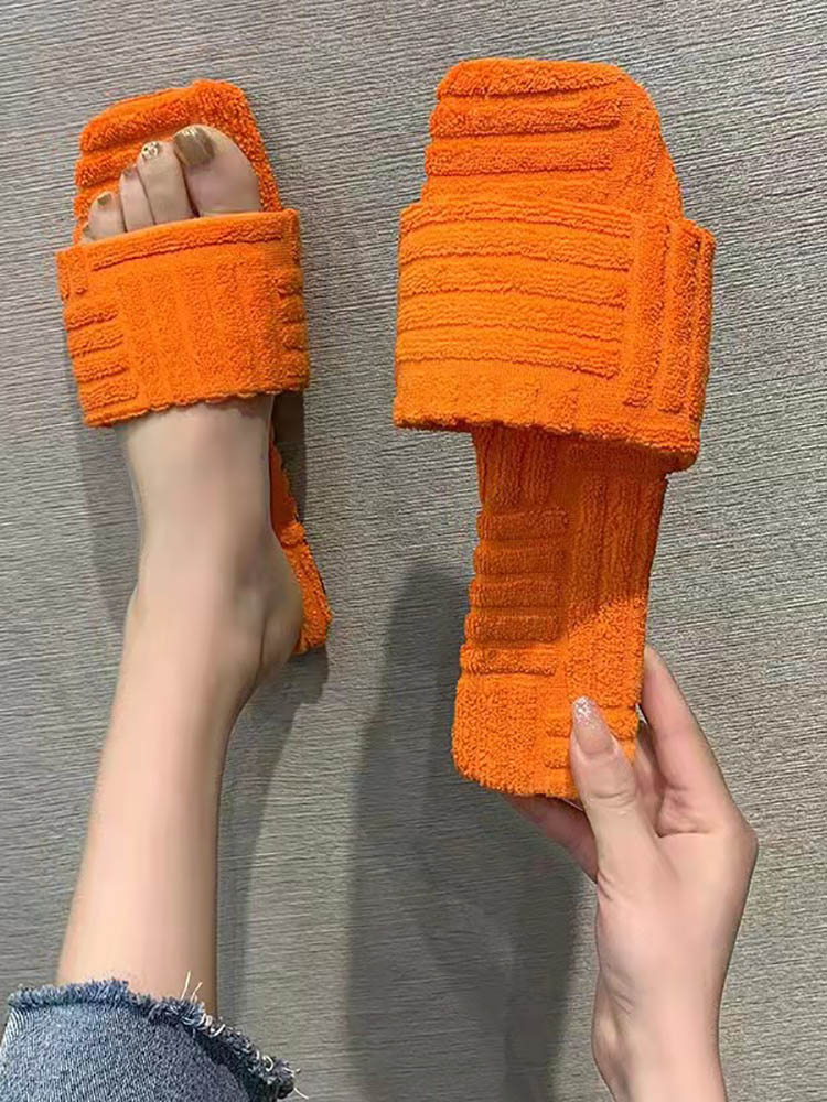 Toweling Flat Heel Slides - ECHOINE