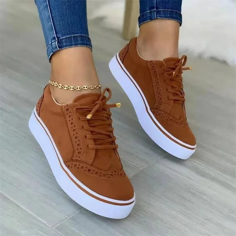 2024 Nieuwe Women's Low-top gevulkaniseerd schoenen ronde tenen casual schoenen platte schoenen Lace-up wandelschoenen vrouwen veelzijdig comfortabel