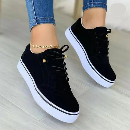 2024 Nieuwe Women's Low-top gevulkaniseerd schoenen ronde tenen casual schoenen platte schoenen Lace-up wandelschoenen vrouwen veelzijdig comfortabel