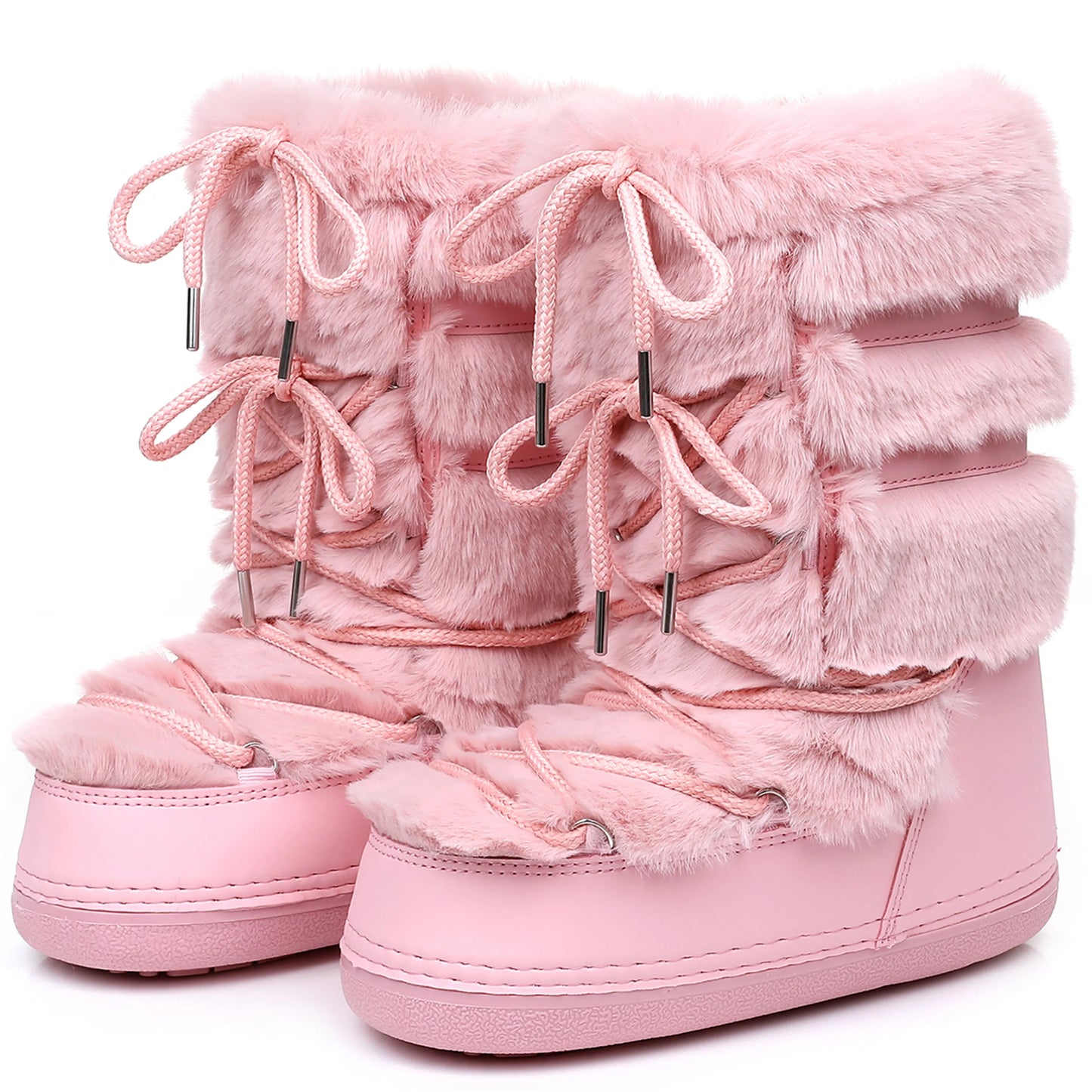 2025 Winter Witte Halfhoge Laarzen Vrouwen Bontlaarzen Merk Luxe Pluizig Bont Sneeuwlaarzen Vrouw Dik Bont Antislip Katoenen Laarzen