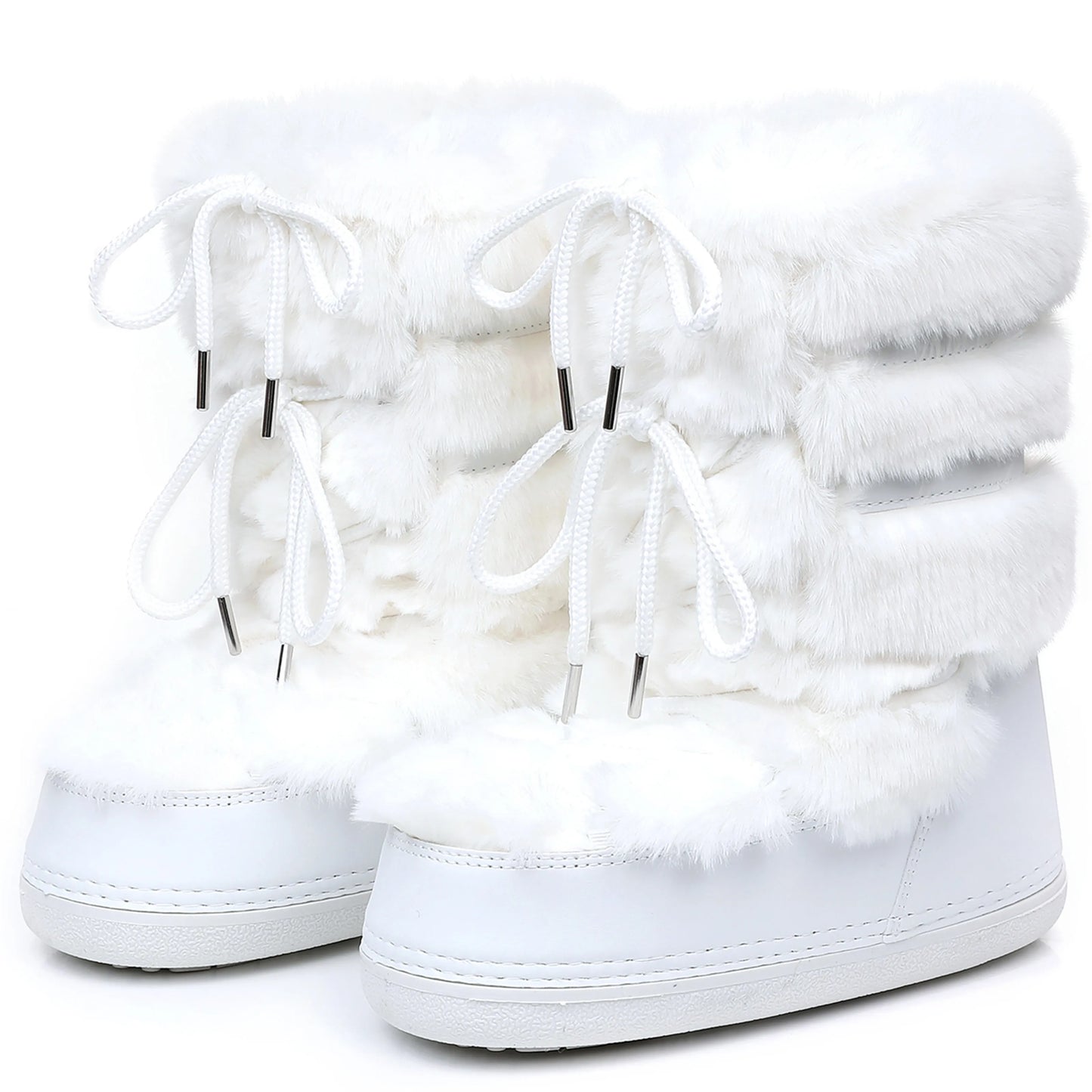 2025 Winter Witte Halfhoge Laarzen Vrouwen Bontlaarzen Merk Luxe Pluizig Bont Sneeuwlaarzen Vrouw Dik Bont Antislip Katoenen Laarzen