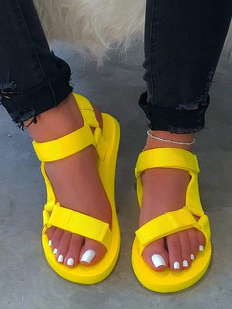 Velcro Strap Flat Sandals - ECHOINE